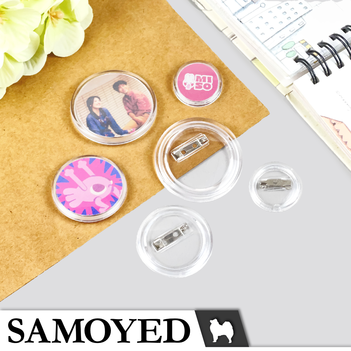 Acrylic Pin Badge Samoyed APB-CS1-RD